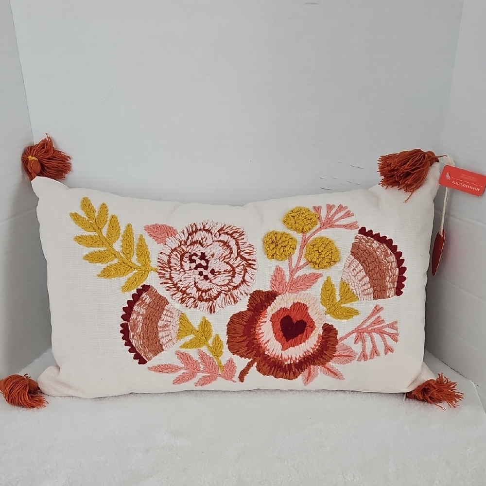 Opal House Design By Jungalow Embroidered Floral & Heart Tassel Accent Pillow